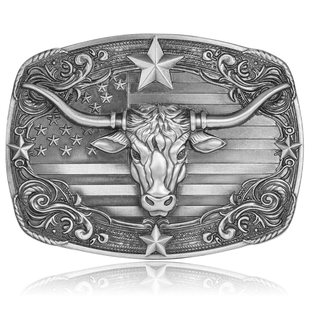 8334 Western Belt Buckle Silver Longhorn Cowboy Rodeo Texas Belt Buckle
